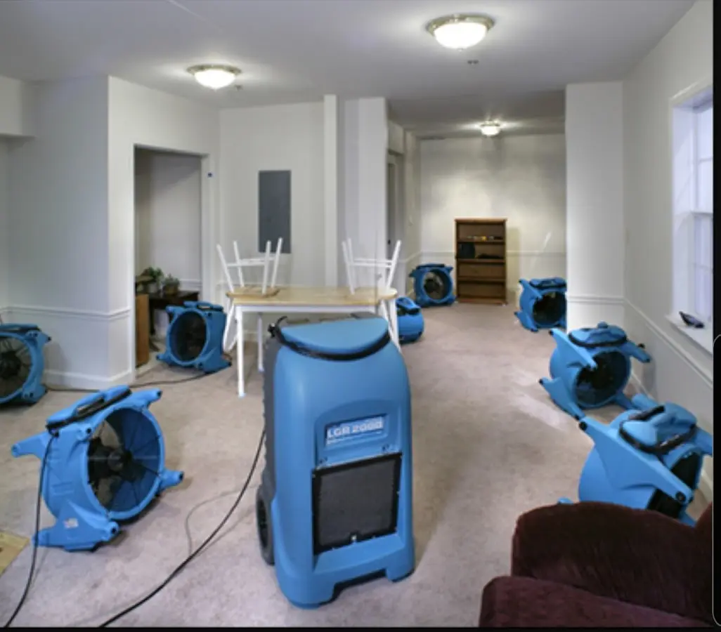 Air movers and dehumidifier setup for Water Damage Restoration in Lakeland North